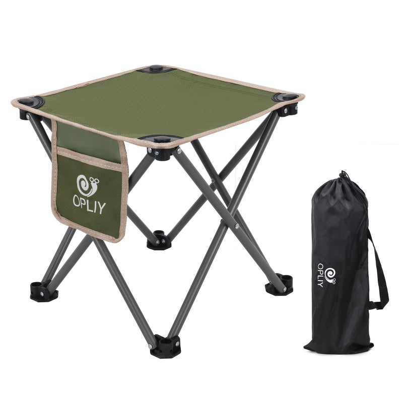Opliy Camping Stool, 13.5 inch Folding Small Chair Portable Camp Stool for Camping Fishing Hiking Gardening and Beach, Camping Seat with Carry Bag (Green) - Image 1